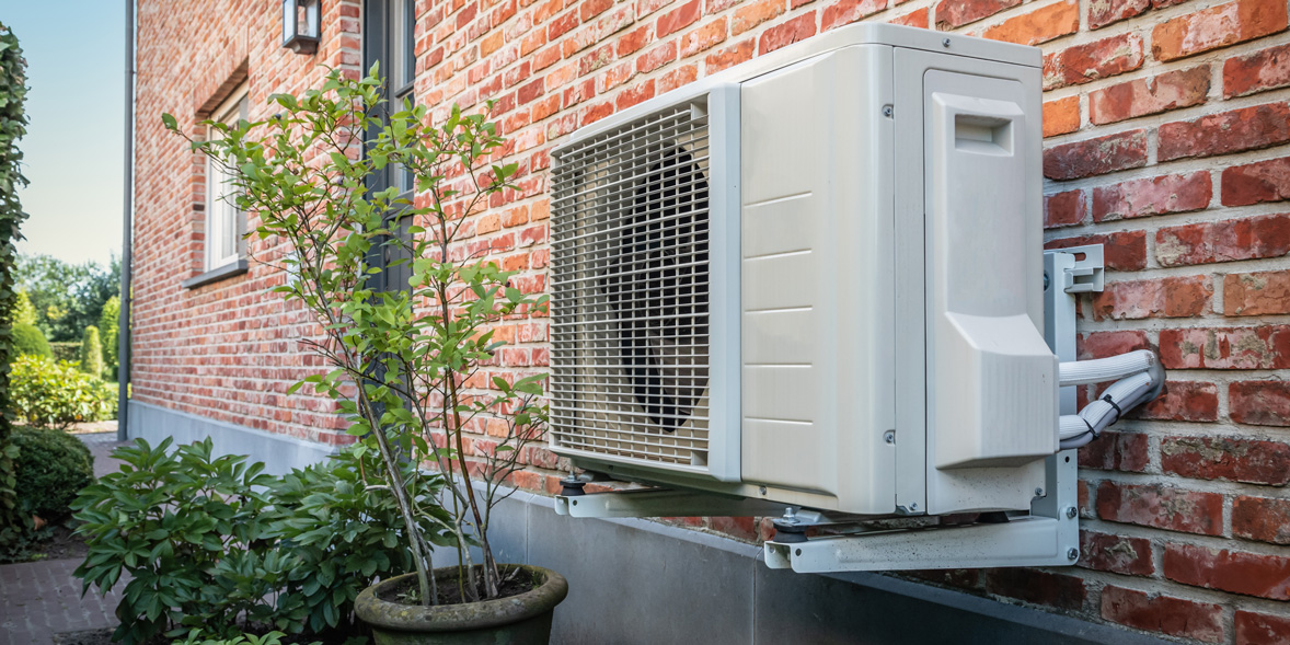 Heat pump installation outside a Cornish home
